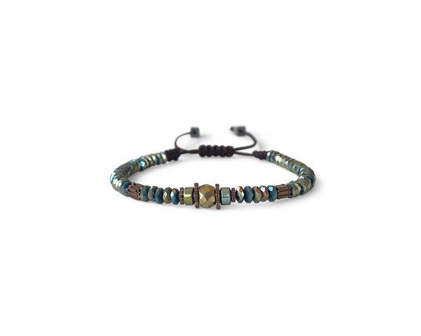 Hematite Green with Gold Hand-Knitted Bracelet