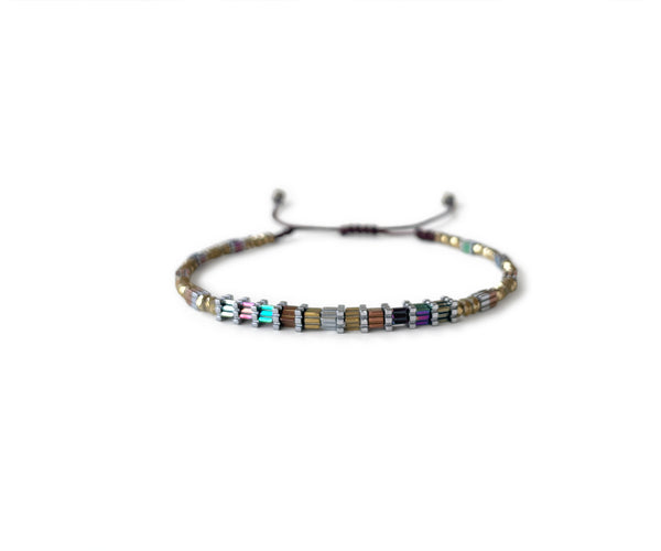 Hematite Peacock Colored Hand-Knitted Anklet