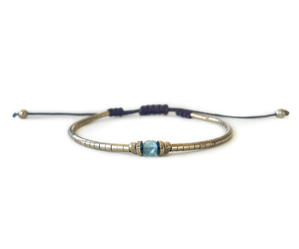Hematite with Aquamarine G-Collection Hand-Knitted Bracelet