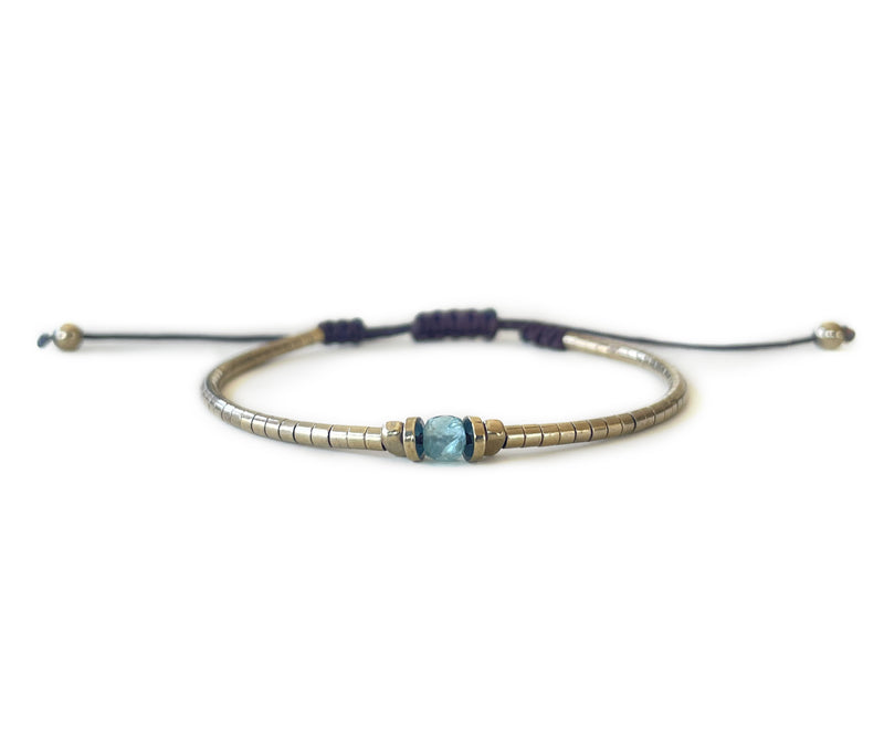 Hematite with Aquamarine G-Collection Hand-Knitted Bracelet