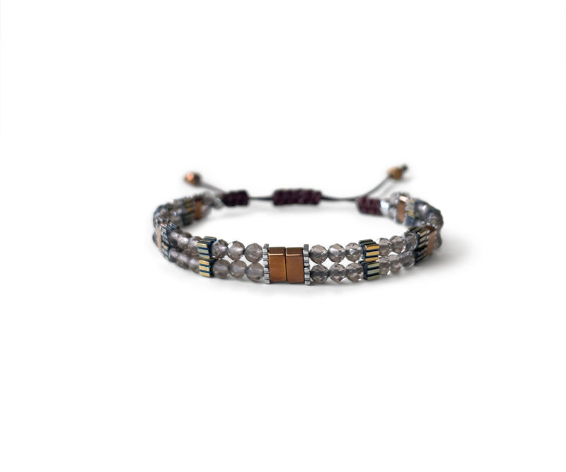 Smoky Quartz Double Hand-Knitted Bracelet