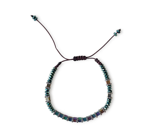 Hematite Peacock Squared Hand-Knitted Bracelet