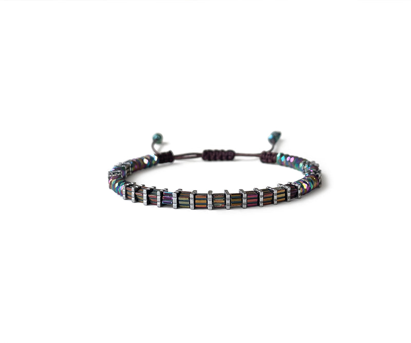 Hematite Peacock Squared Hand-Knitted Bracelet