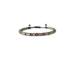 Fluorite Elipse with Gold Hematite Hand-Knitted Bracelet