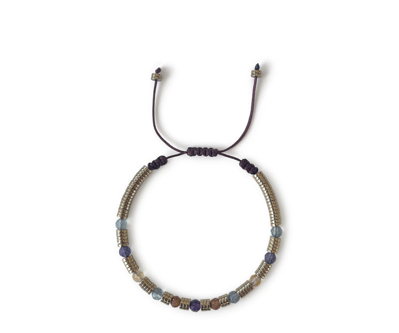 Fluorite Elipse with Gold Hematite Hand-Knitted Bracelet