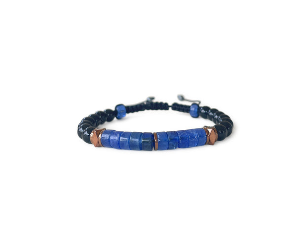 Blue Jade with Onyx Men's Hand-Knitted Bracelet