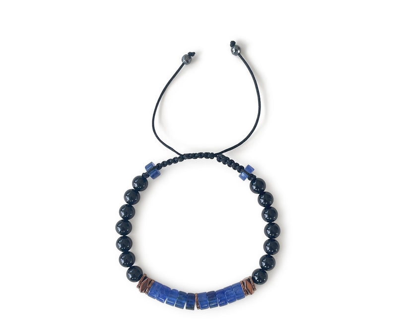 Blue Jade with Agate Men's Hand-Knitted Bracelet