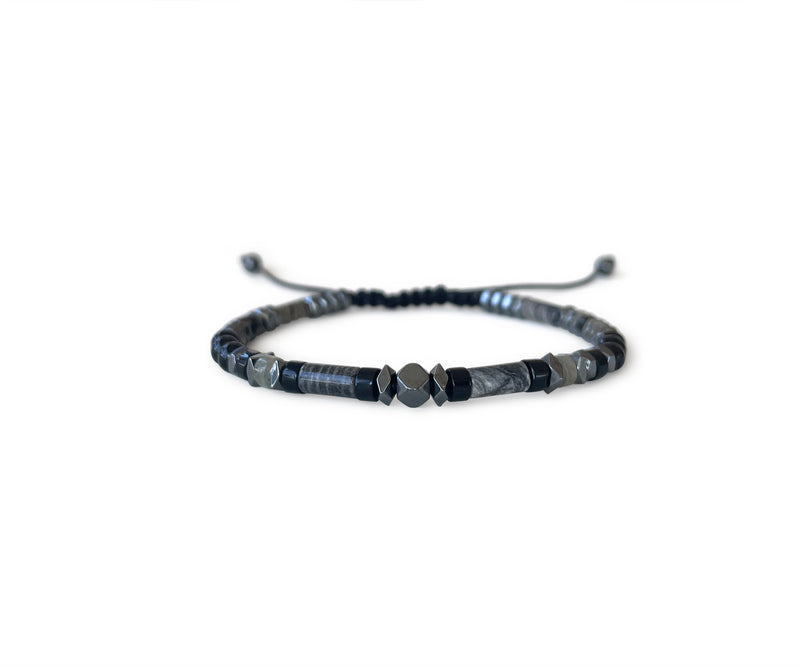 Jasper With Onyx Men's Hand-Knitted Bracelet