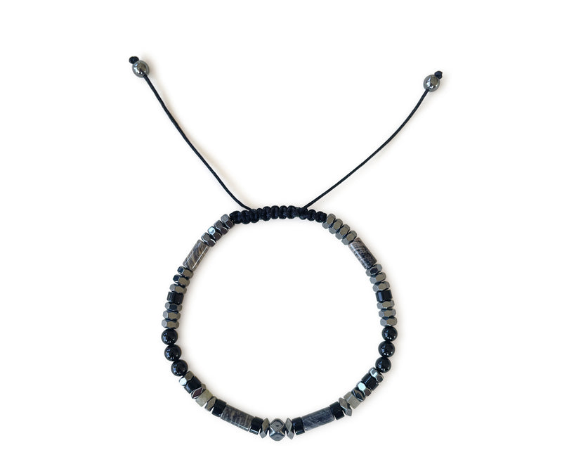 Jasper With Onyx Men's Hand-Knitted Bracelet