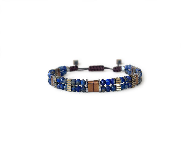 Lapis Lazuli Double Hand-Knitted Bracelet