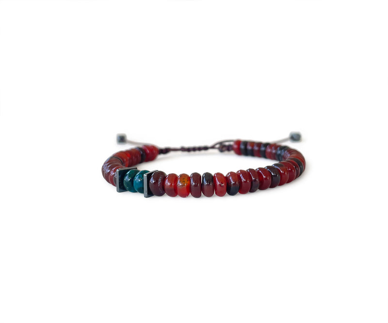 Kenyan Ellipse Agate Hand-Knitted Men's Bracelet