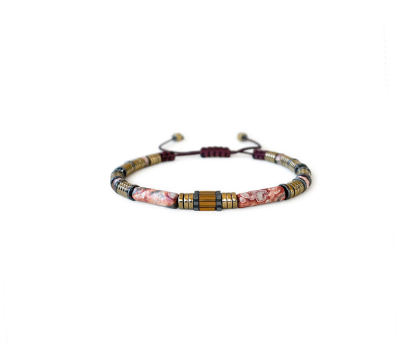 Pink Jasper Long Beads Hand-Knitted Bracelet