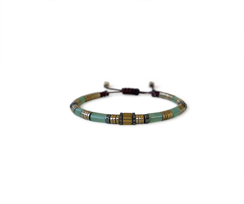 Green Jade Long Beads Hand-Knitted Bracelet