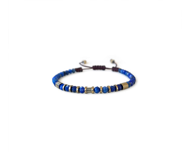 New Lapis Lazuli with Gold Hematite Hand-Knitted Bracelet 4mm
