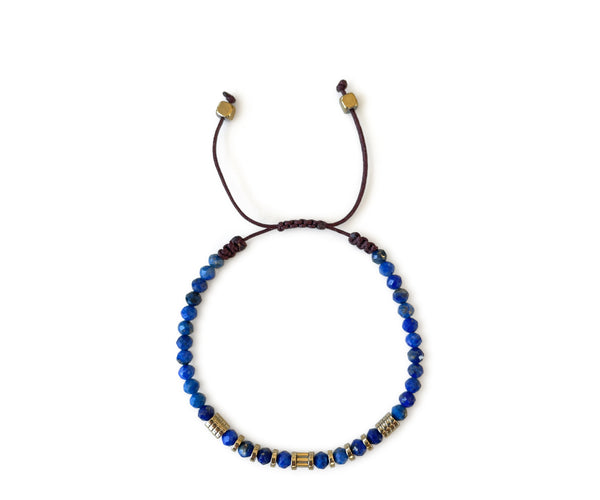New Lapis Lazuli with Gold Hematite Hand-Knitted Bracelet 4mm