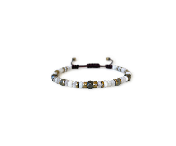 Rainbow Moonstone Cylinder Beads Hand-Knitted Bracelet