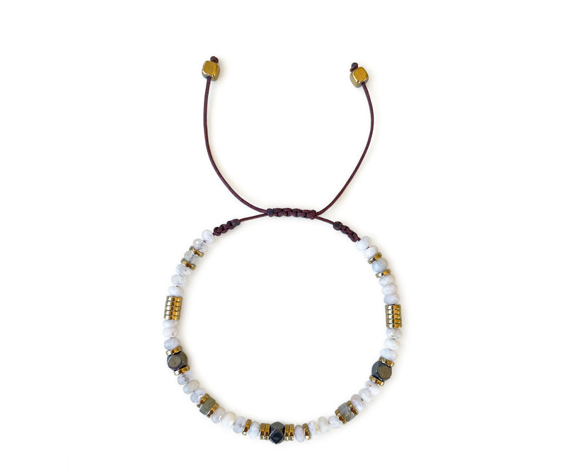 Rainbow Moonstone Cylinder Beads Hand-Knitted Bracelet