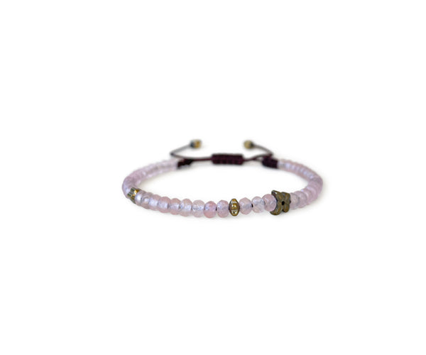 Rose Quartz Cylinder Beads Hand-Knitted Bracelet 2mm