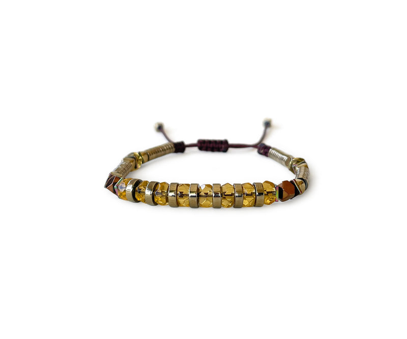 Citrine cylinder Hand-Knitted Bracelet