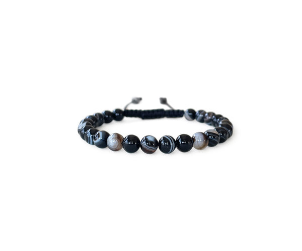 Black Laced Agate Men's Hand-Knitted Bracelet
