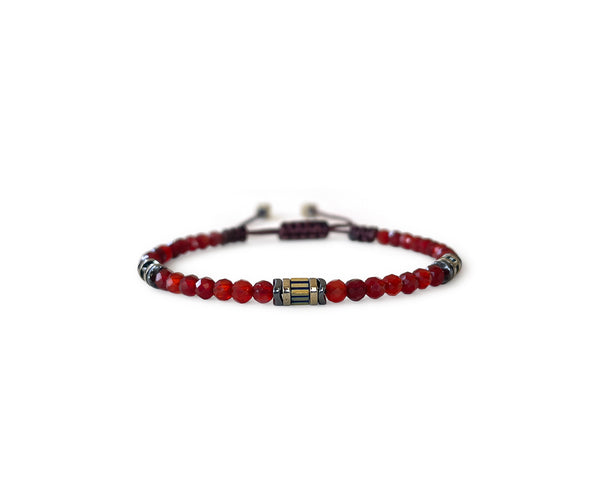 Mexican Red Agate with Square Gold Hhematite Hand-Knitted Bracelet 3mm