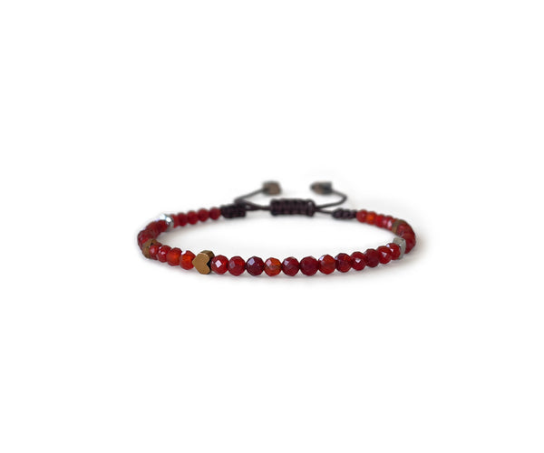Mexican Red Agate with Hematite Heart Hand-Knitted Bracelet 3mm