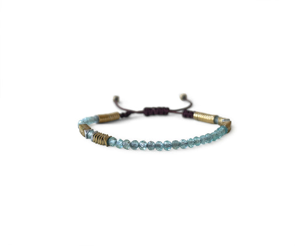 Blue Aquamarine with Hematite Hand-Knitted Bracelet 2mm