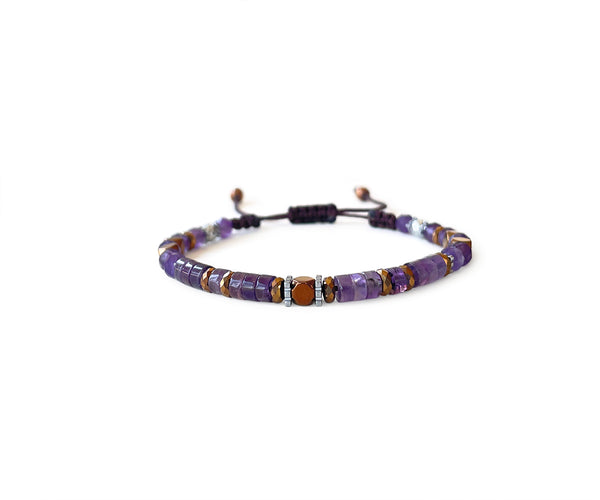 Amethyst Ellipse Beads Hand-Knitted Bracelet