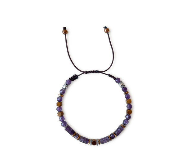 Amethyst Ellipse Beads Hand-Knitted Bracelet
