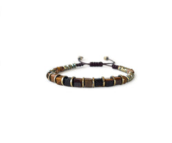 Tiger's Eye Squared with Gold Hematite Hand-Knitted Bracelet