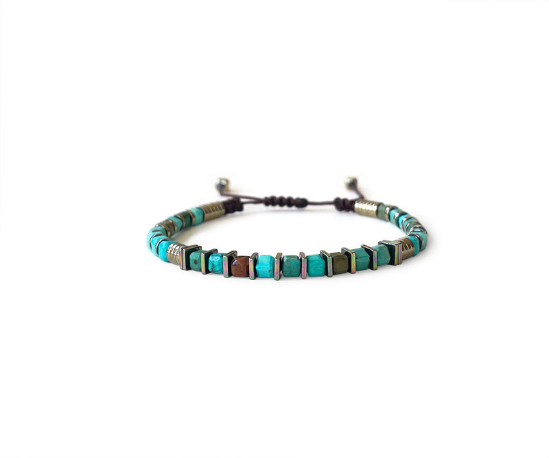North American Turquoise Square Beads (Fayrouz) Hand-Knitted Bracelet