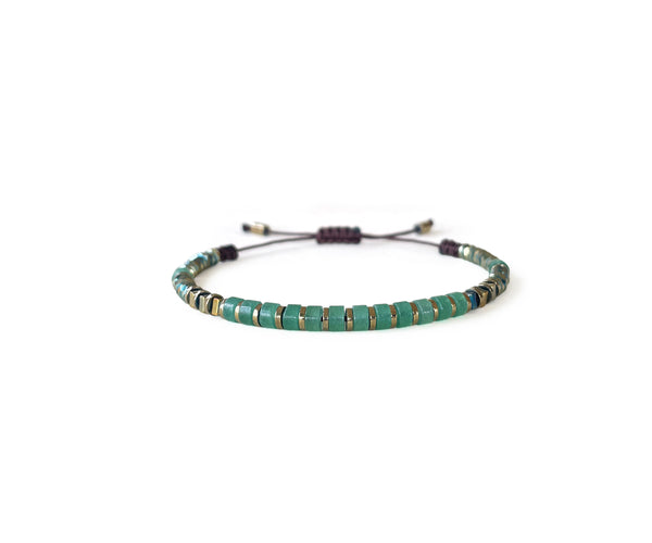 Jade with Gold Hematite Cylinder Hand-Knitted Bracelet