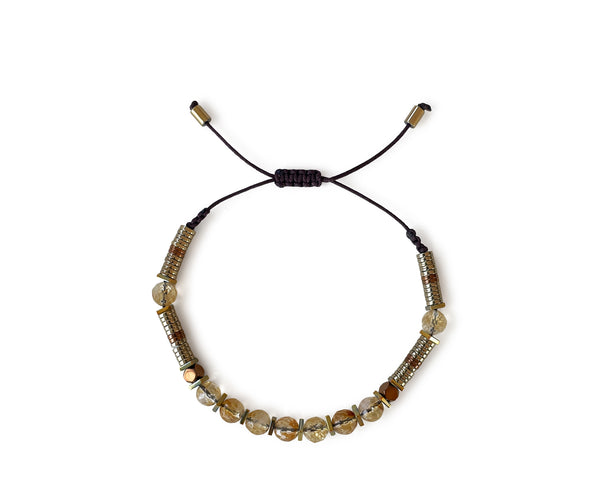 Citrine with Gold Hemattive Hand-Knitted Bracelet