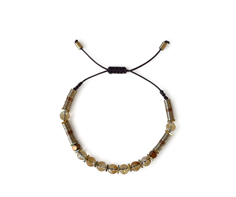 Citrine with Gold Hemattive Hand-Knitted Bracelet