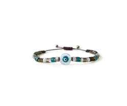 Mother of Pearl with Evil Eye Hand-Knitted Bracelet