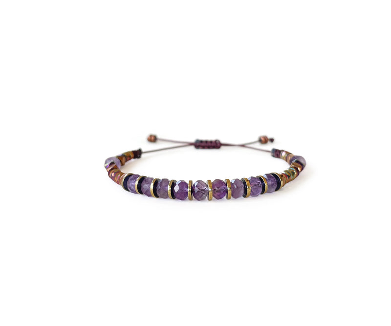 Amethyst Ellipse Beads Hand-Knitted Bracelet 5mm