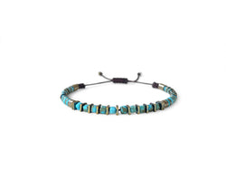 Iranian Blue Turquoise Square Beads (Fayrouz) Hand-Knitted Bracelet