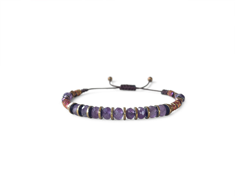 Amethyst Ellipse Beads Hand-Knitted Bracelet 6mm