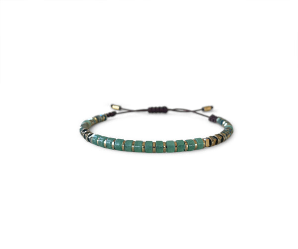 Jade Ellipse with Gold Hematite Hand-Knitted Bracelet