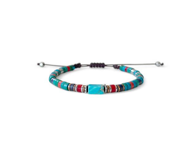Howlite Ellipse Blue Center Hand-Knitted Bracelet