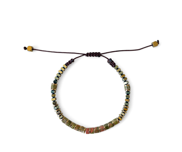 Unakite Ellipse with Gold Hematite Hand-Knitted Bracelet 3mm
