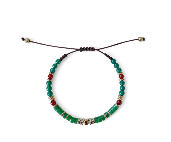 Green Agate Ellipse with Carnelian Hand-Knitted Bracelet