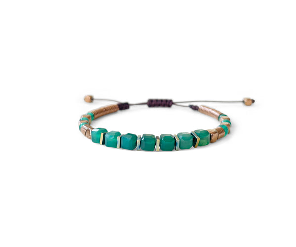 Green Agate Square Hand-Knitted Bracelet 5mm