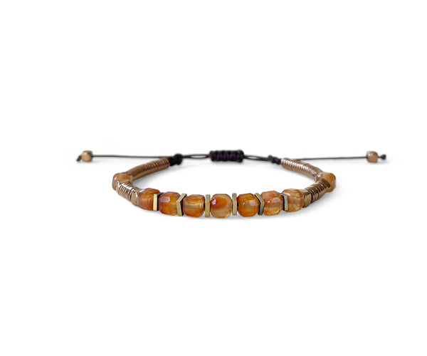 Agate Orange Square Hand-Knitted Bracelet