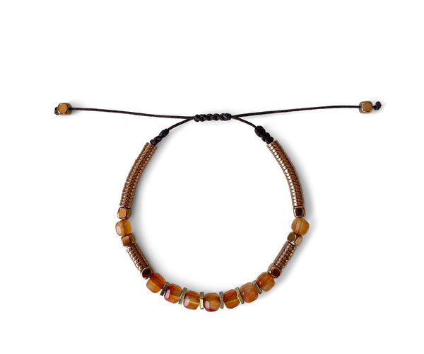 Agate Orange Square Hand-Knitted Bracelet