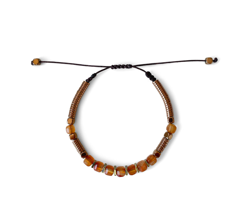 Agate Orange Square Hand-Knitted Bracelet