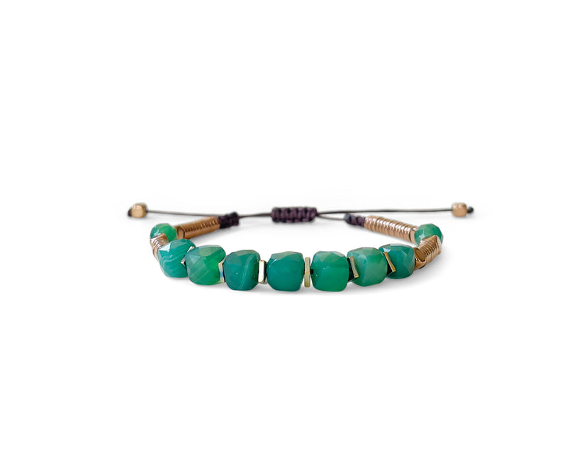 Agate Green Square Hand-Knitted Bracelet 8mm