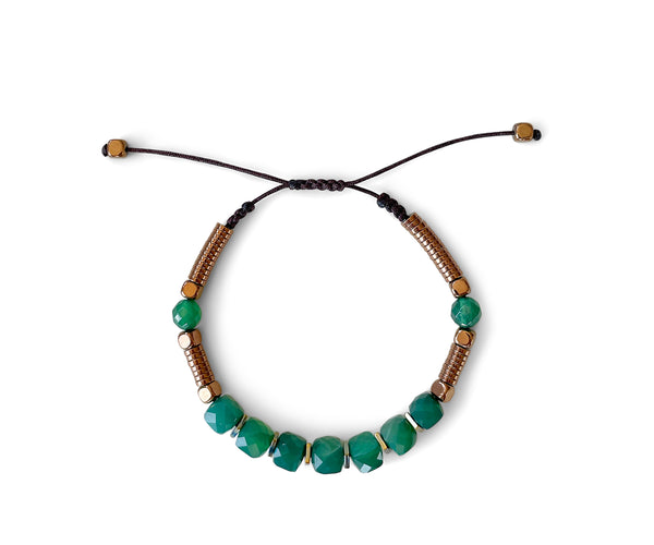 Agate Green Square Hand-Knitted Bracelet 8mm