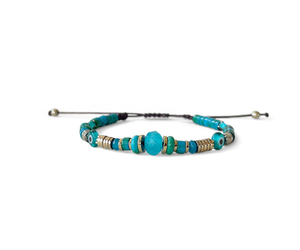 Howlite with Evil Eye Hand-Knitted Bracelet