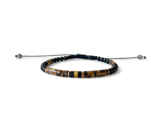 Tiger's Eye Ellipse with Onyx Men's Hand-Knitted Bracelet